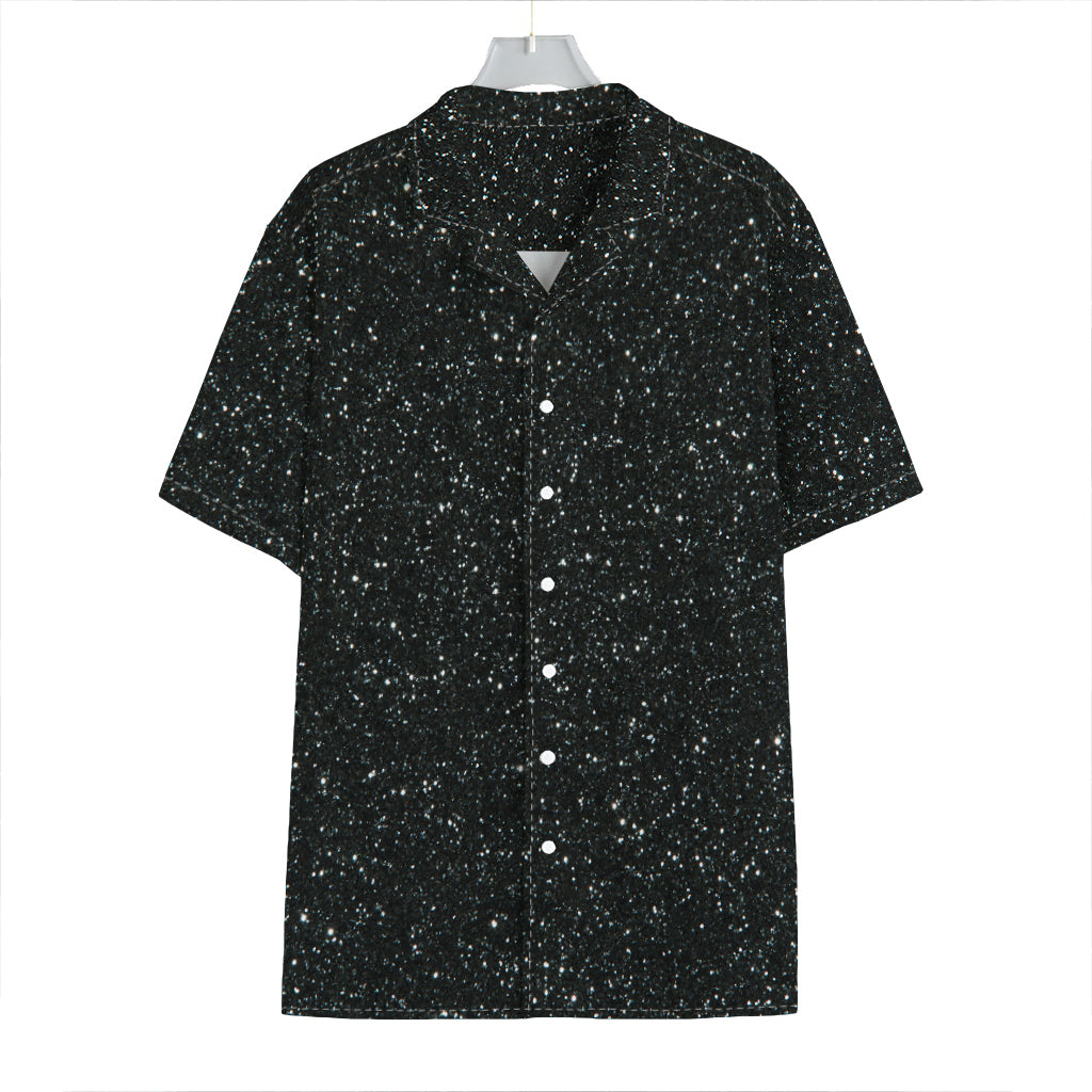 Black (NOT Real) Glitter Print Hawaiian Shirt