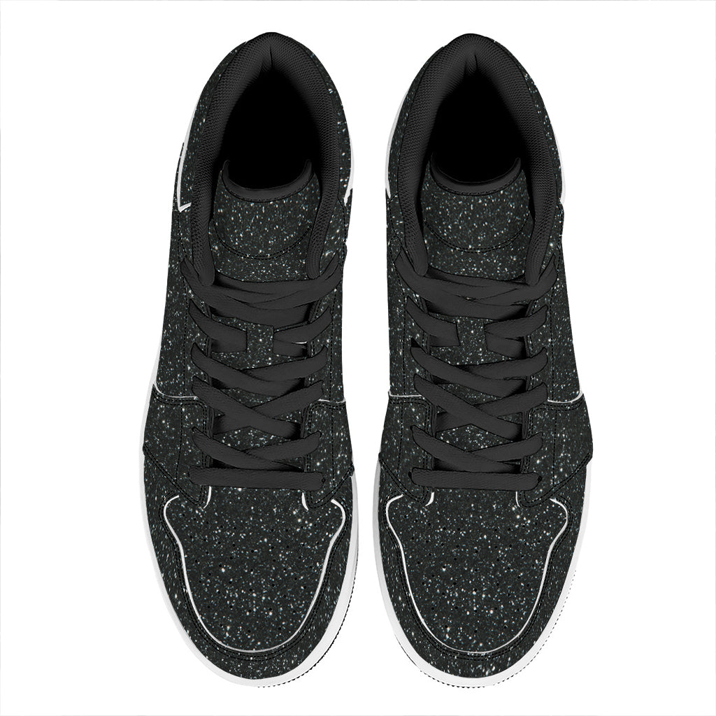 Black (NOT Real) Glitter Print High Top Leather Sneakers
