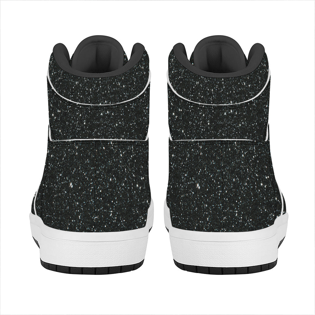 Black (NOT Real) Glitter Print High Top Leather Sneakers