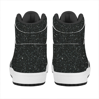 Black (NOT Real) Glitter Print High Top Leather Sneakers