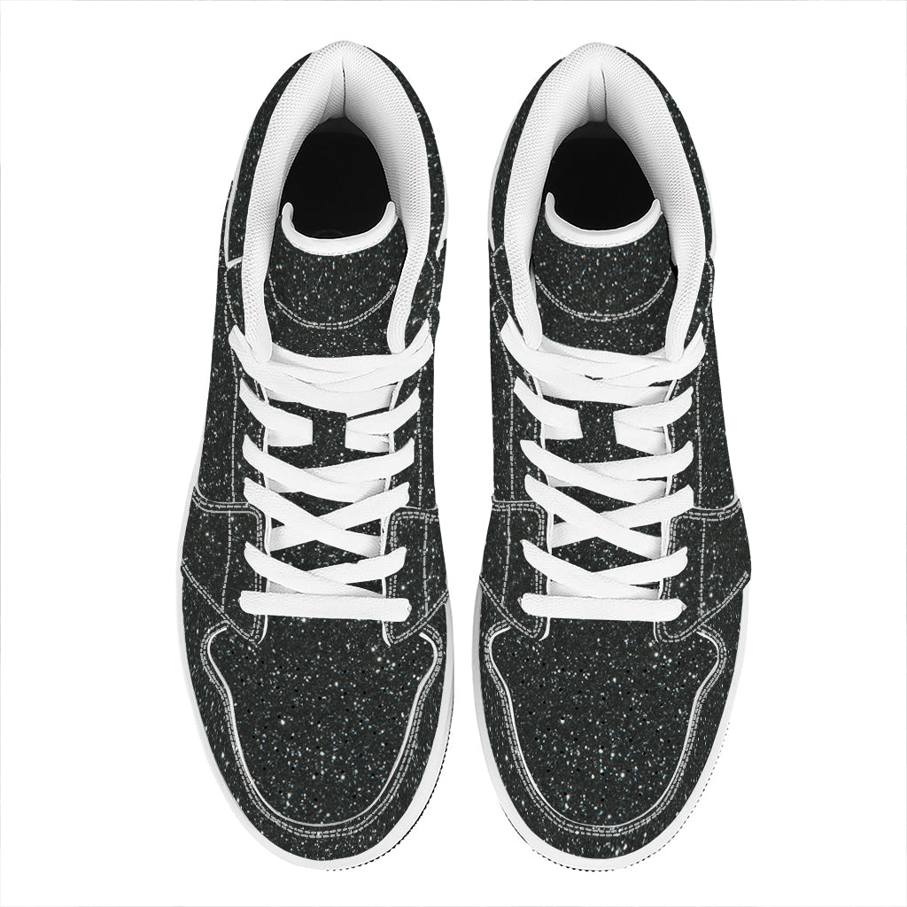 Black (NOT Real) Glitter Print High Top Leather Sneakers