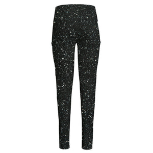 Black (NOT Real) Glitter Print High-Waisted Pocket Leggings