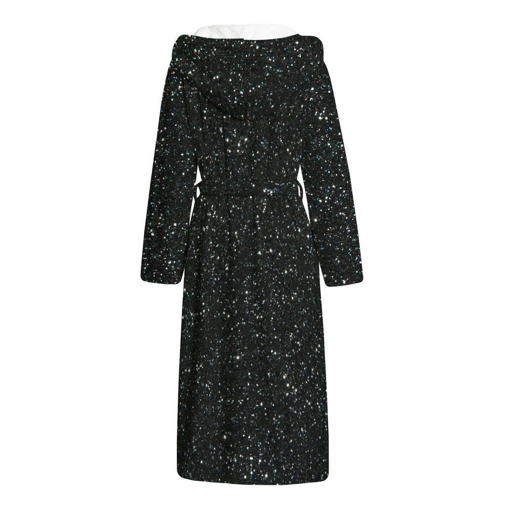 Black (NOT Real) Glitter Print Hooded Bathrobe