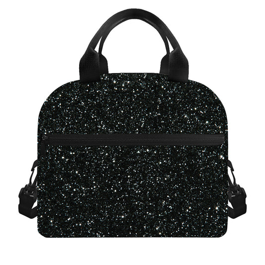 Black (NOT Real) Glitter Print Insulated Lunch Bag