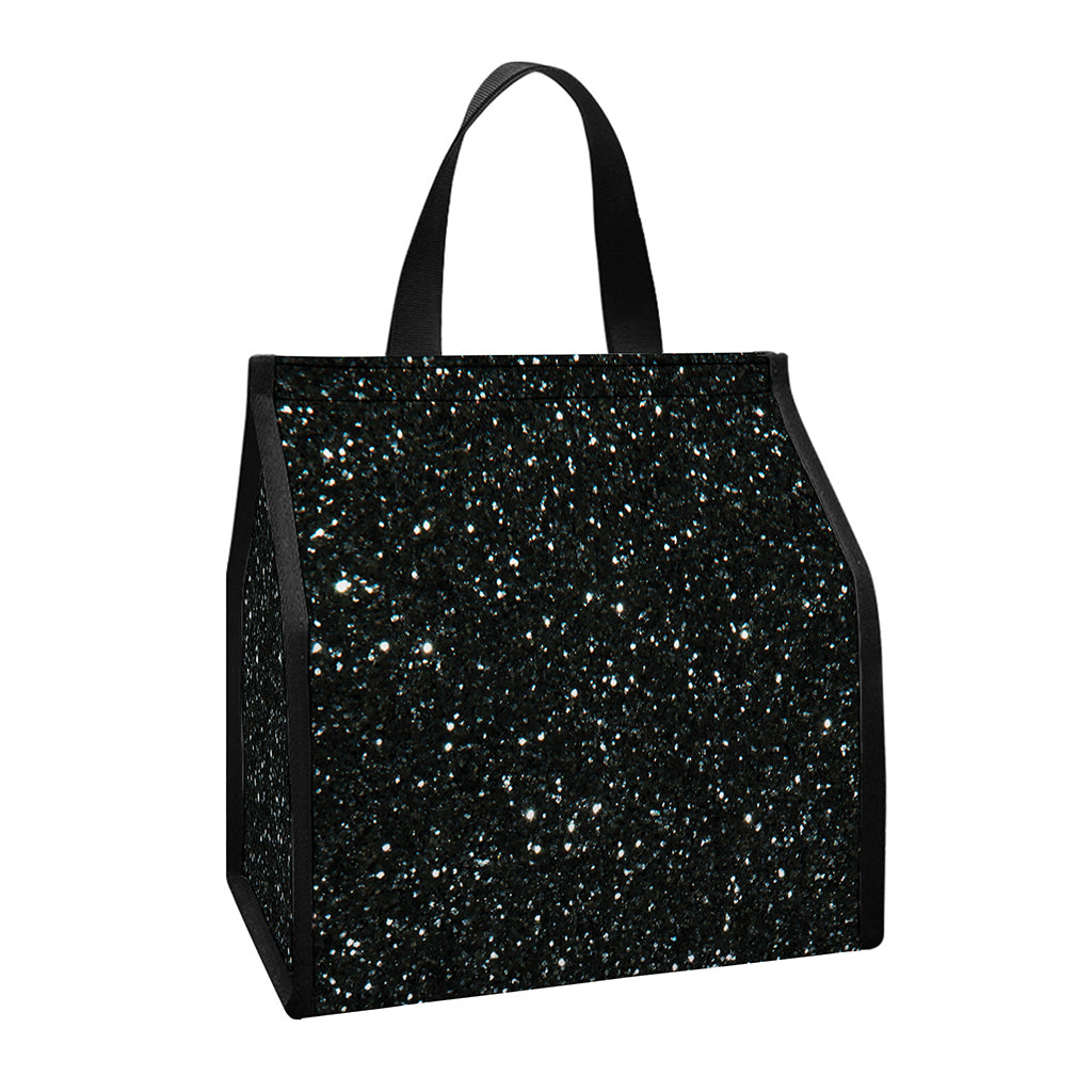 Black (NOT Real) Glitter Print Insulated Lunch Tote