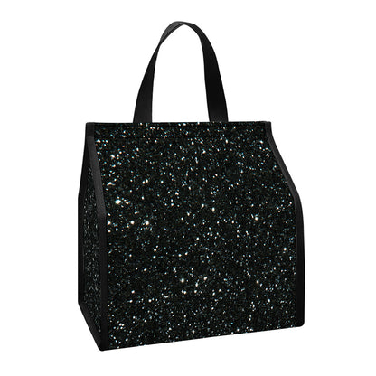 Black (NOT Real) Glitter Print Insulated Lunch Tote