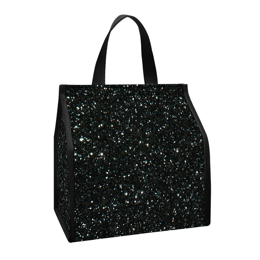 Black (NOT Real) Glitter Print Insulated Lunch Tote