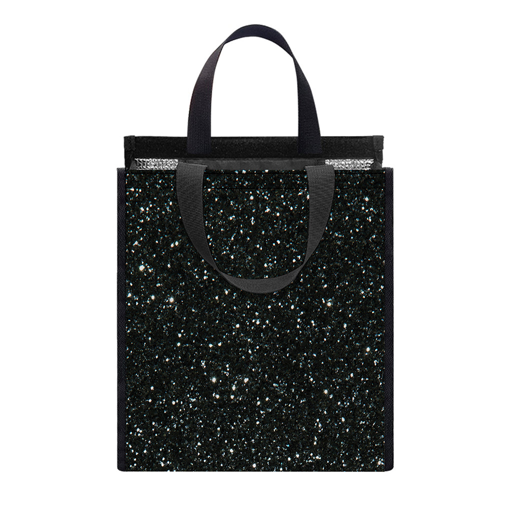 Black (NOT Real) Glitter Print Insulated Lunch Tote
