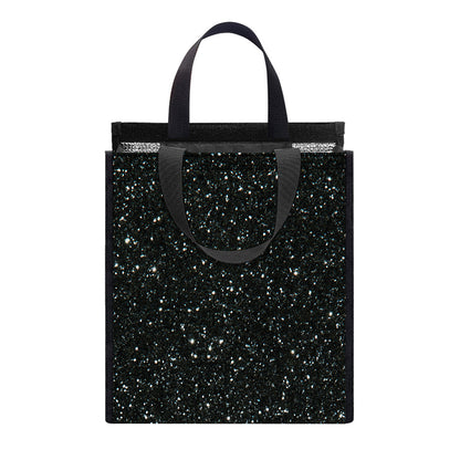 Black (NOT Real) Glitter Print Insulated Lunch Tote