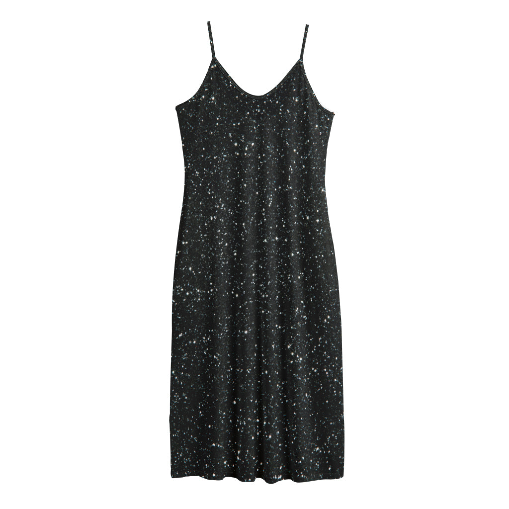 Black (NOT Real) Glitter Print Jersey Midi Cami Dress