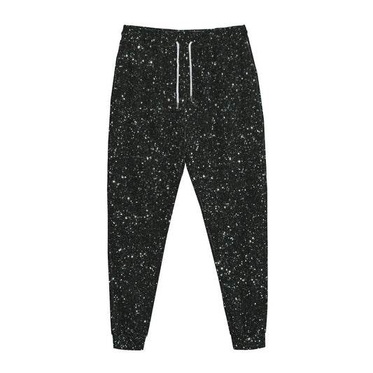 Black (NOT Real) Glitter Print Jogger Pants