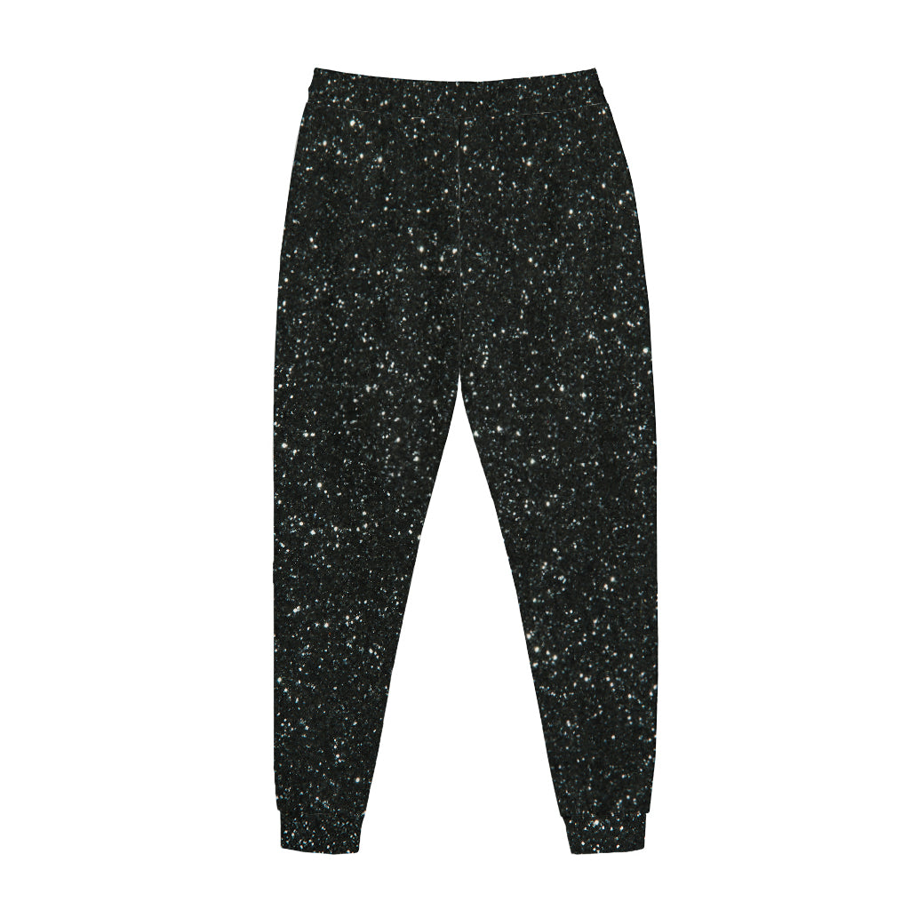 Black (NOT Real) Glitter Print Jogger Pants