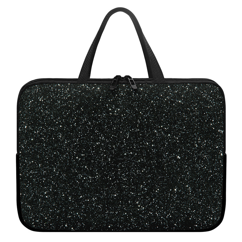 Black (NOT Real) Glitter Print Laptop Sleeve With Handle