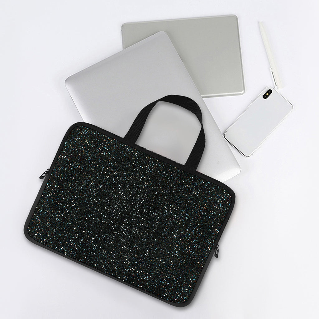 Black (NOT Real) Glitter Print Laptop Sleeve With Handle
