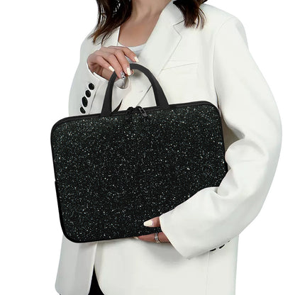 Black (NOT Real) Glitter Print Laptop Sleeve With Handle