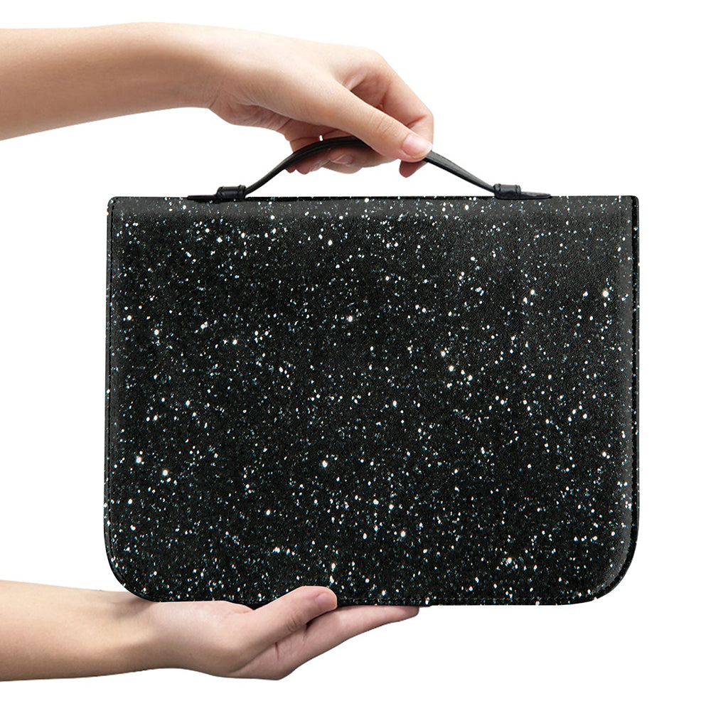 Black (NOT Real) Glitter Print Leather Bible Cover