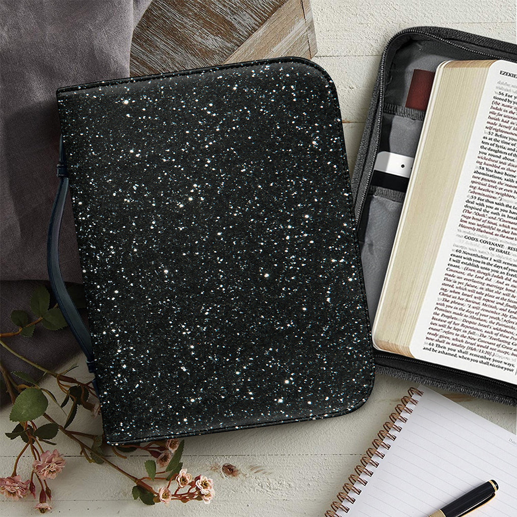 Black (NOT Real) Glitter Print Leather Bible Cover