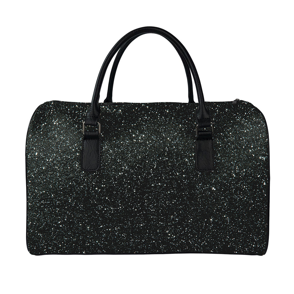 Black (NOT Real) Glitter Print Leather Duffle Bag