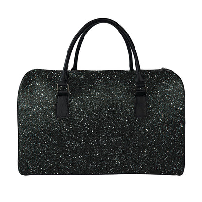Black (NOT Real) Glitter Print Leather Duffle Bag