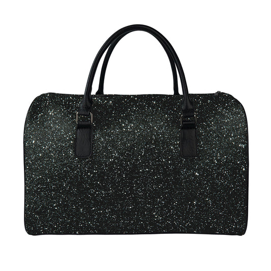 Black (NOT Real) Glitter Print Leather Duffle Bag
