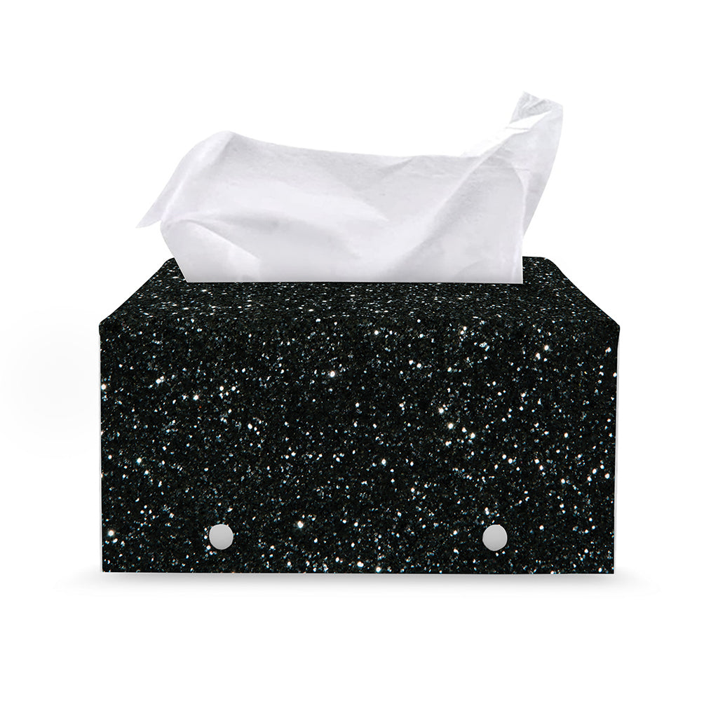 Black (NOT Real) Glitter Print Leather Tissue Box Cover