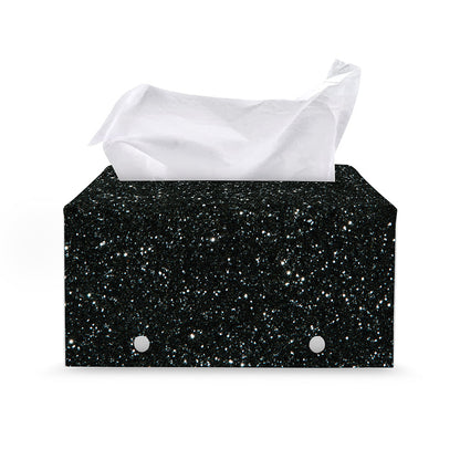 Black (NOT Real) Glitter Print Leather Tissue Box Cover