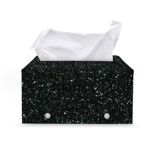 Black (NOT Real) Glitter Print Leather Tissue Box Cover