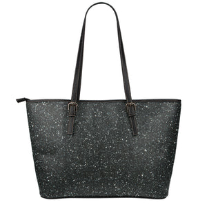 Black (NOT Real) Glitter Print Leather Tote Bag