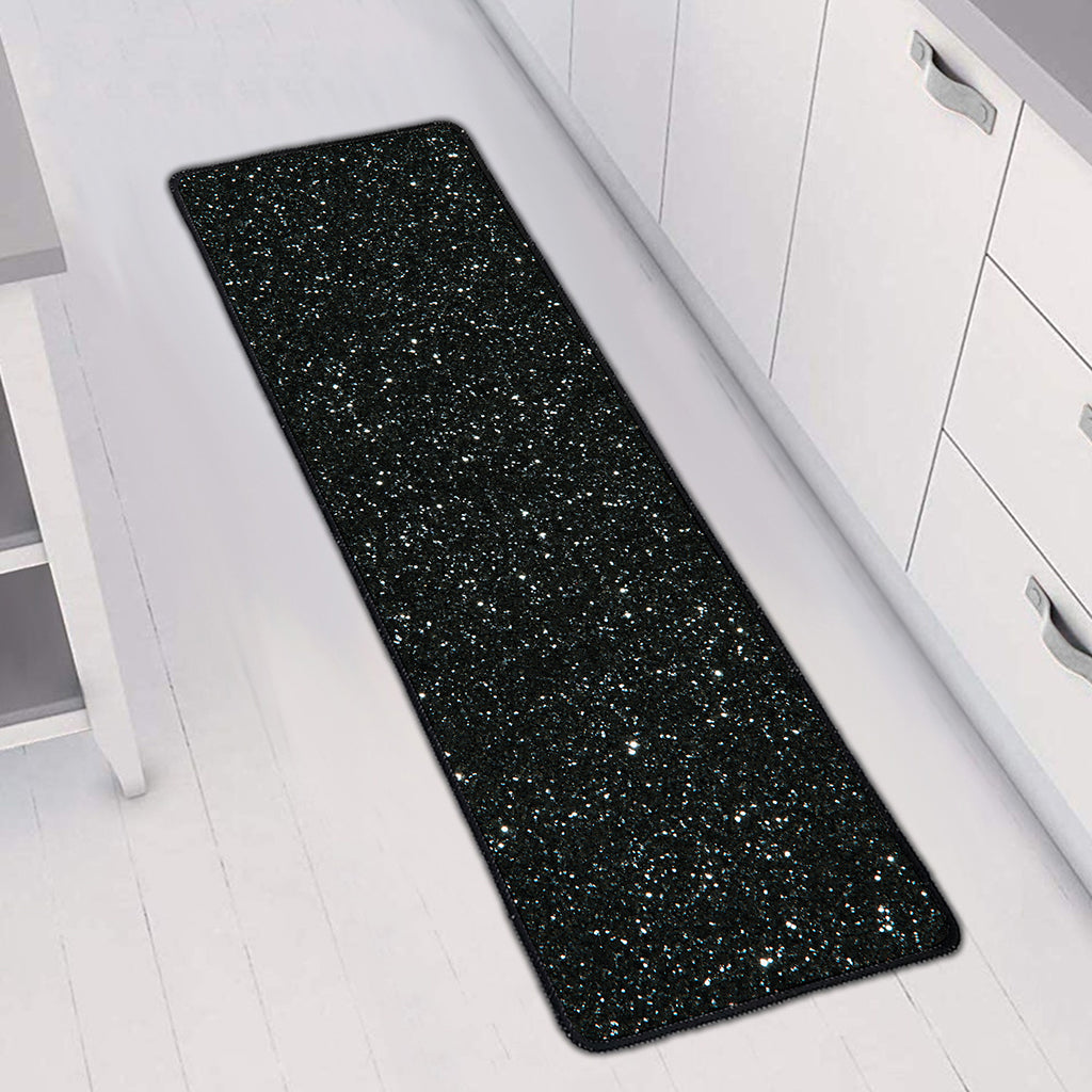Black (NOT Real) Glitter Print Long Kitchen Mat