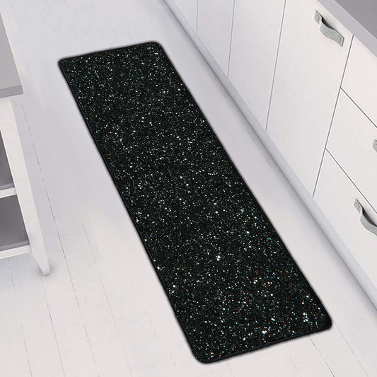 Black (NOT Real) Glitter Print Long Kitchen Mat