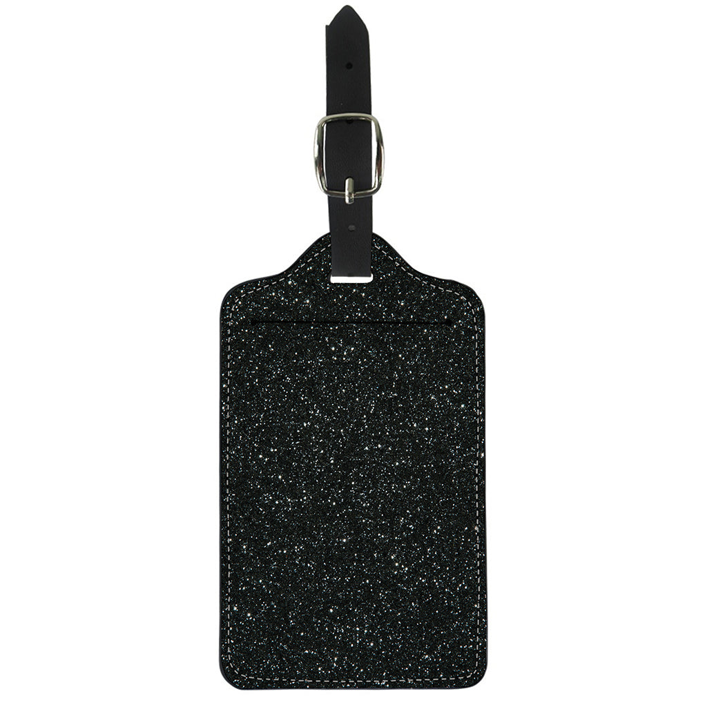 Black (NOT Real) Glitter Print Luggage Tag