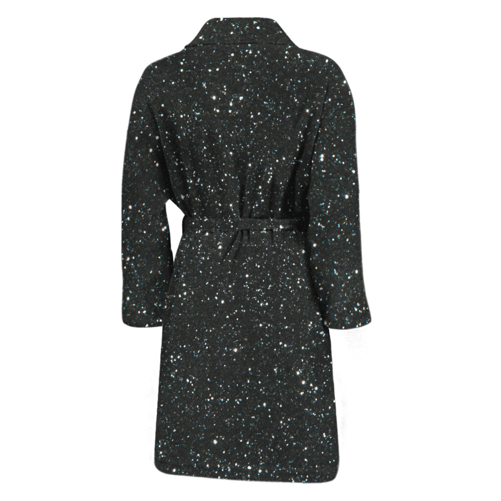 Black (NOT Real) Glitter Print Men's Bathrobe