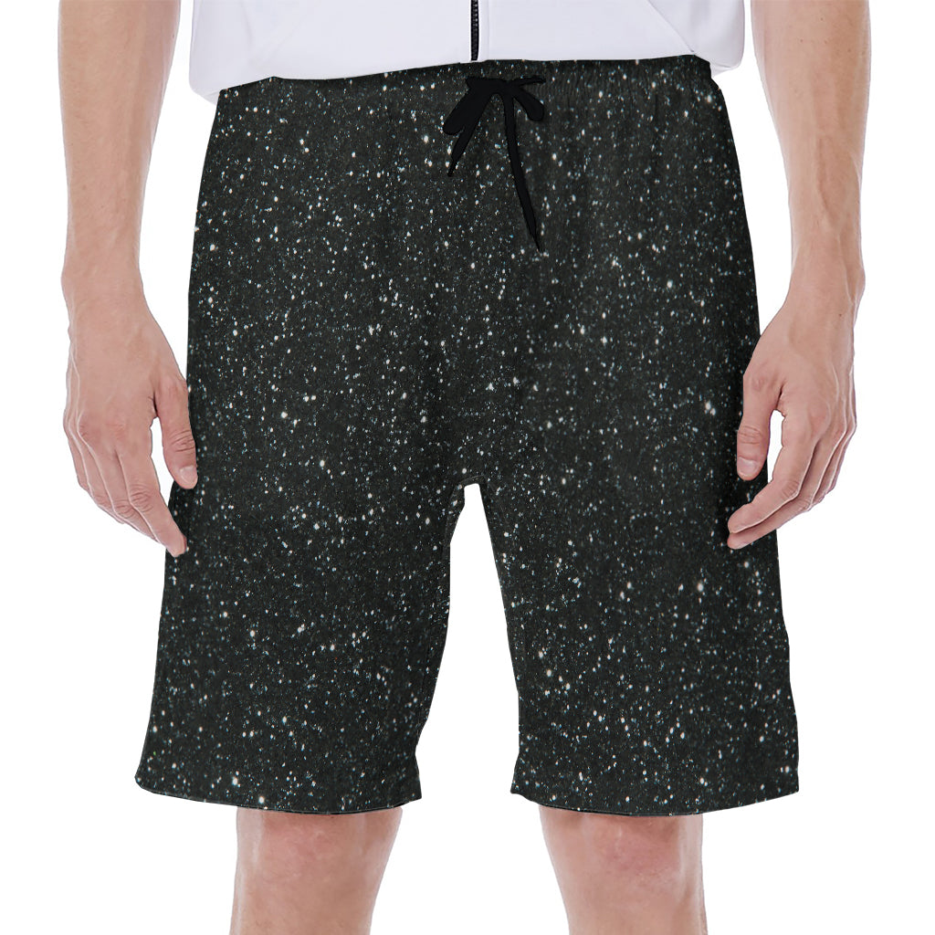 Black (NOT Real) Glitter Print Men's Beach Shorts