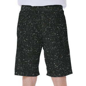 Black (NOT Real) Glitter Print Men's Beach Shorts