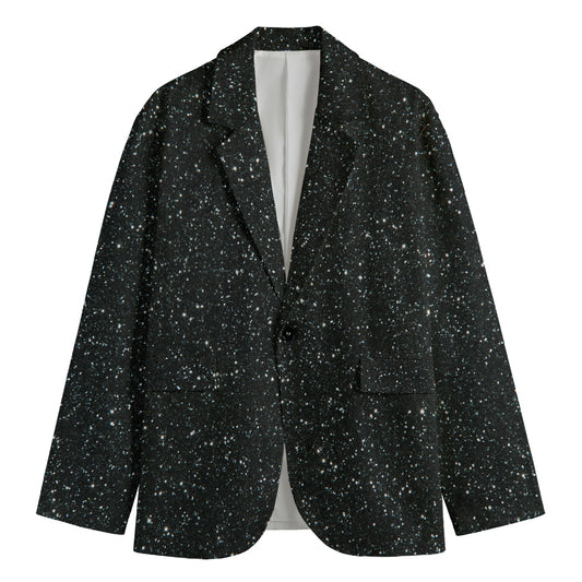 Black (NOT Real) Glitter Print Men's Blazer