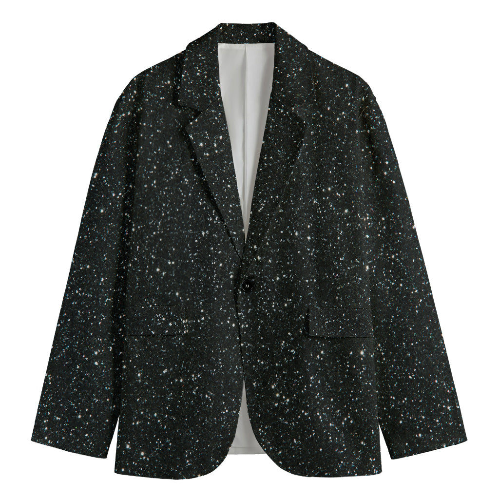 Black (NOT Real) Glitter Print Men's Cotton Blazer