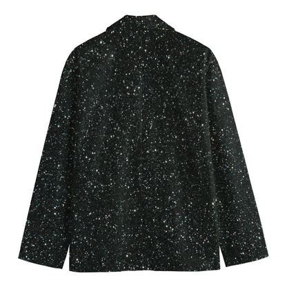 Black (NOT Real) Glitter Print Men's Cotton Blazer