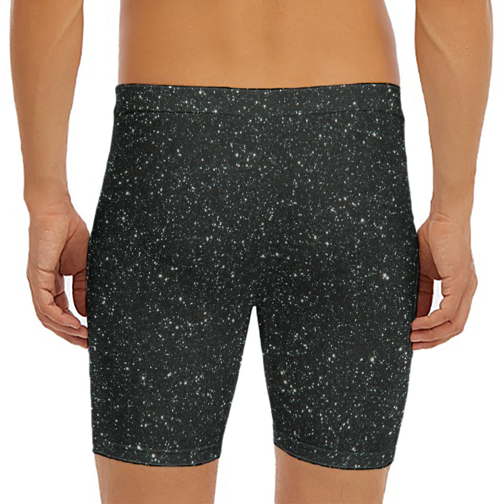 Black (NOT Real) Glitter Print Men's Long Boxer Briefs
