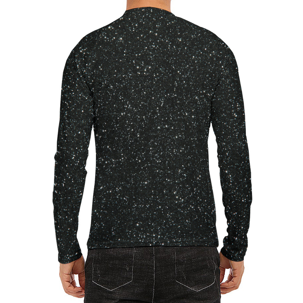 Black (NOT Real) Glitter Print Men's Long Sleeve Rash Guard