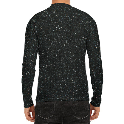 Black (NOT Real) Glitter Print Men's Long Sleeve Rash Guard