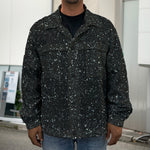 Black (NOT Real) Glitter Print Men's Shirt Jacket