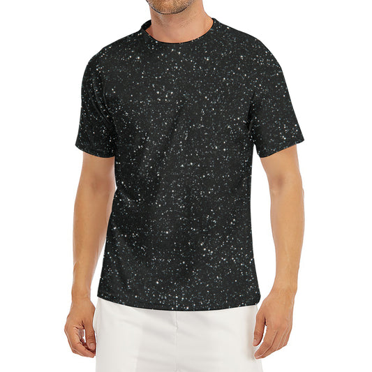 Black (NOT Real) Glitter Print Men's Short Sleeve Rash Guard