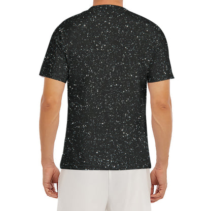 Black (NOT Real) Glitter Print Men's Short Sleeve Rash Guard