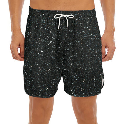 Black (NOT Real) Glitter Print Men's Split Running Shorts