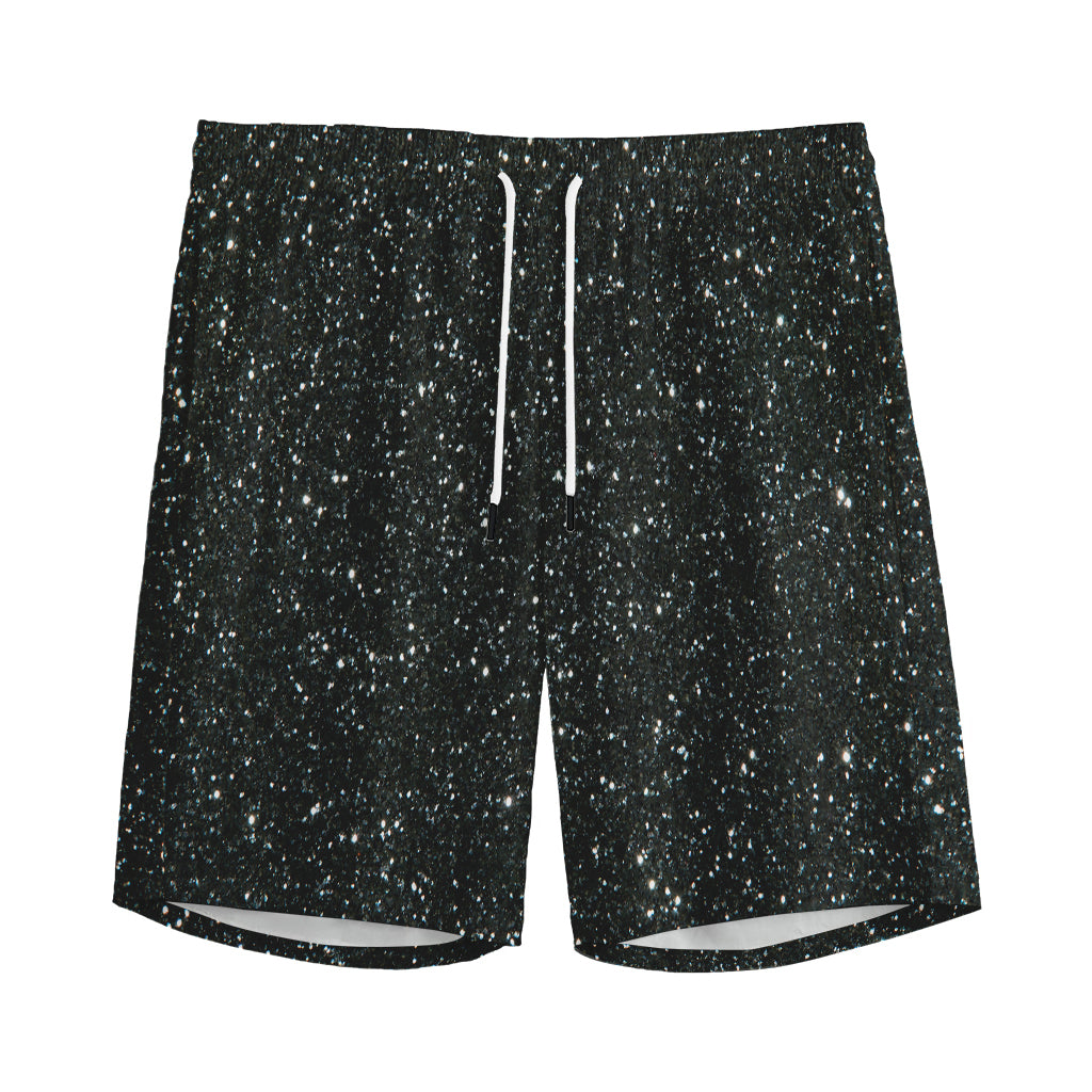 Black (NOT Real) Glitter Print Men's Sports Shorts