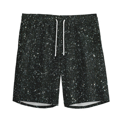 Black (NOT Real) Glitter Print Men's Sports Shorts