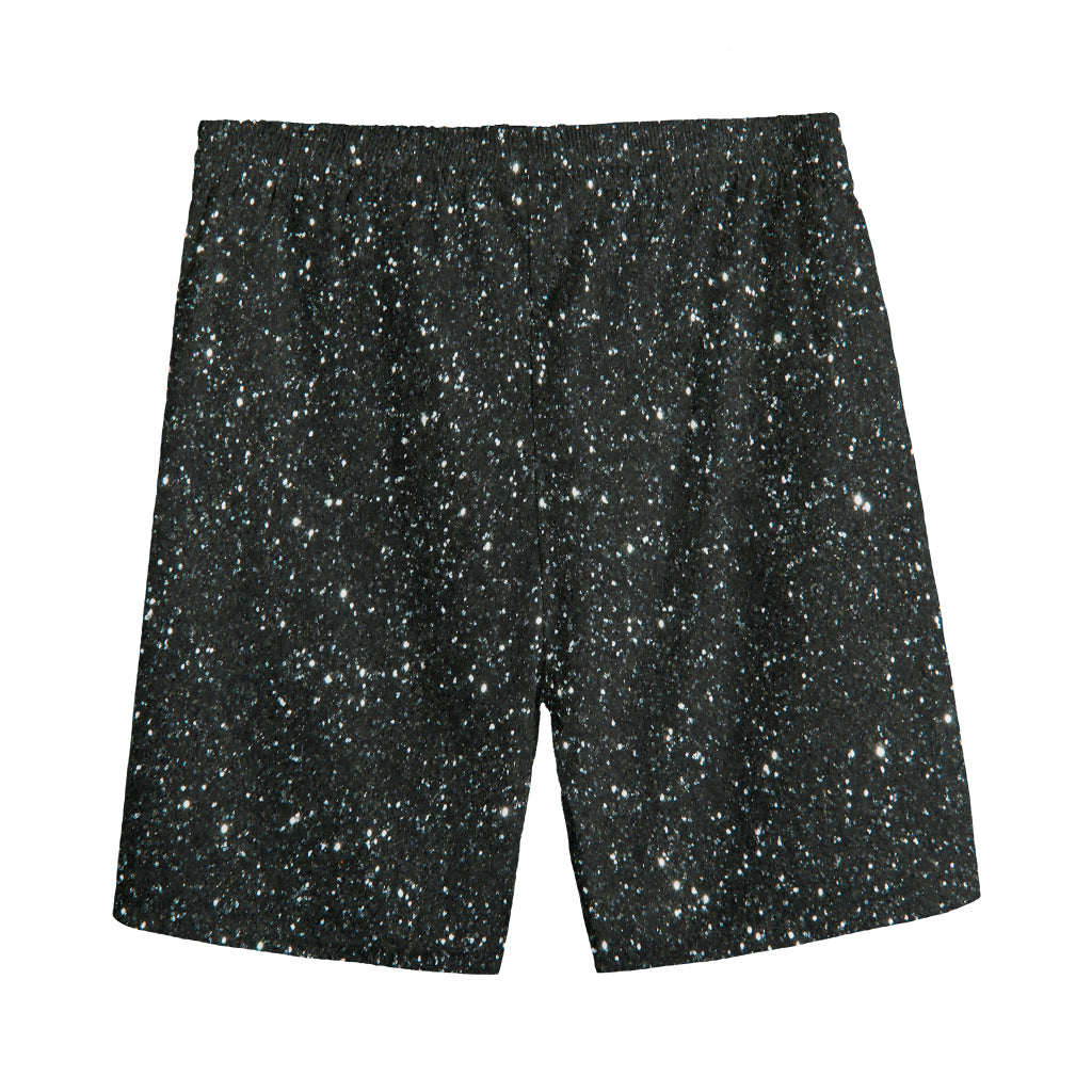 Black (NOT Real) Glitter Print Men's Sports Shorts