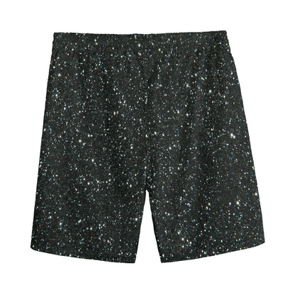 Black (NOT Real) Glitter Print Men's Sports Shorts