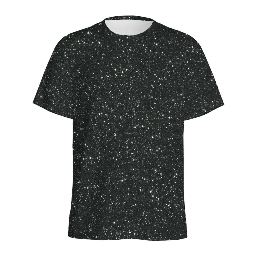 Black (NOT Real) Glitter Print Men's Sports T-Shirt