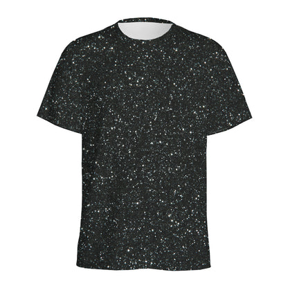 Black (NOT Real) Glitter Print Men's Sports T-Shirt
